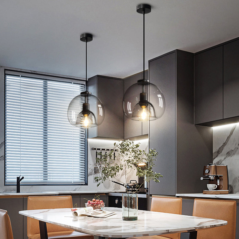 Adjustable Led Black Glass Globe Pendant Light For Kitchen - Mini Size