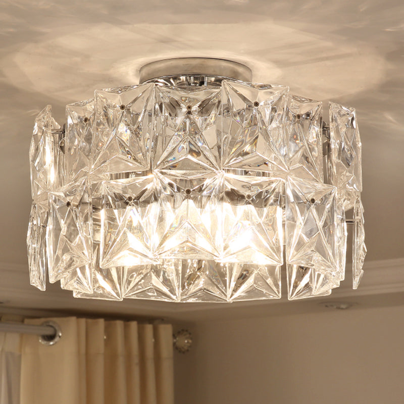 6-Light Clear Crystal Cubic Ceiling Flush Mount For Bedroom Simplicity