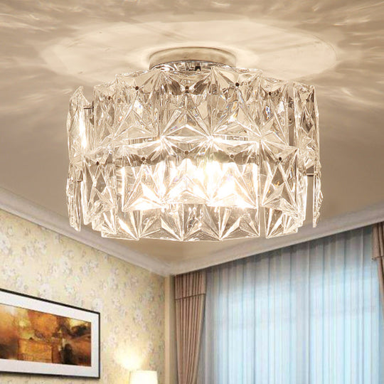 6-Light Clear Crystal Cubic Ceiling Flush Mount for Bedroom Simplicity