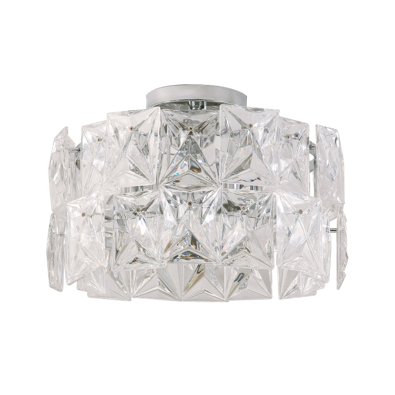 6-Light Clear Crystal Cubic Ceiling Flush Mount for Bedroom Simplicity