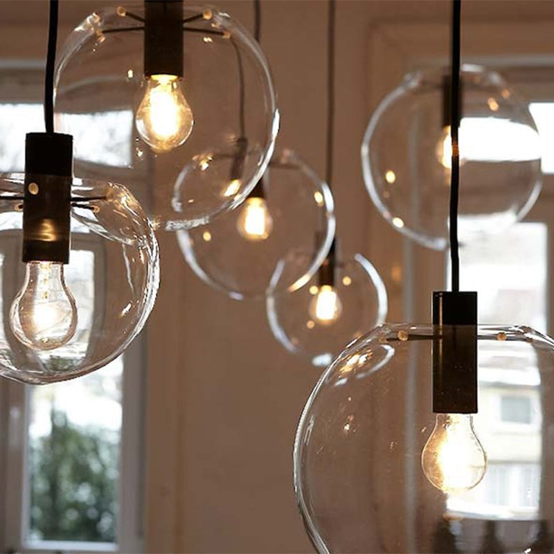 Modern Industrial Glass Globe Pendant Light For Kitchen Dining & Bedroom