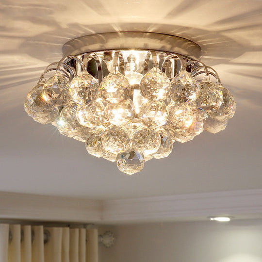 2-Light Flush Mount Chrome Crystal Raindrop Ceiling Light for Corridor