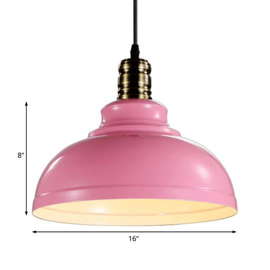 Industrial Style Dome Ceiling Fixture In Pink/Blue Metal With Adjustable Cord - 12/16 Width