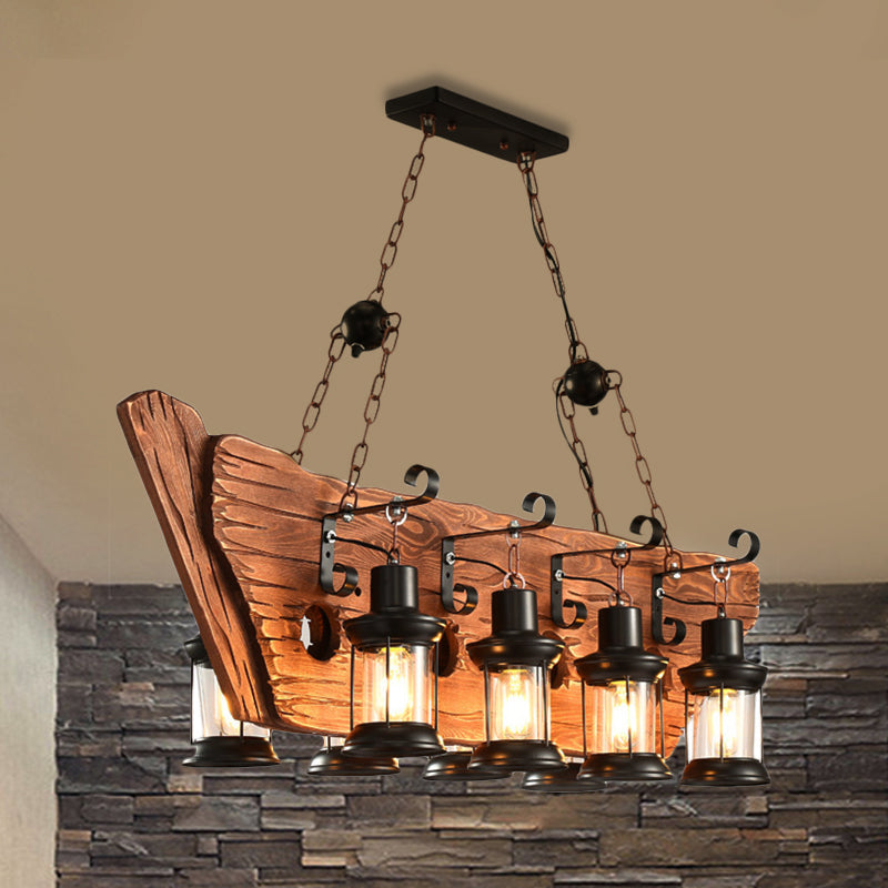 Industrial Black Lantern Pendant Light With Clear Glass Shades - 4-Bulb Fixture For Dining Room Or