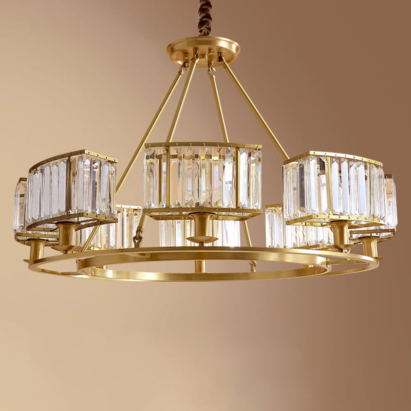 Modern Polished Brass Chandelier With Adjustable 15 Cord And Clear Crystal Pendant