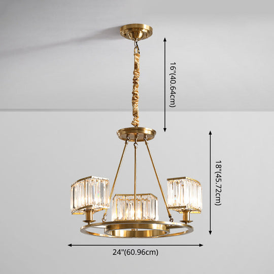 Modern Polished Brass Chandelier With Adjustable 15 Cord And Clear Crystal Pendant