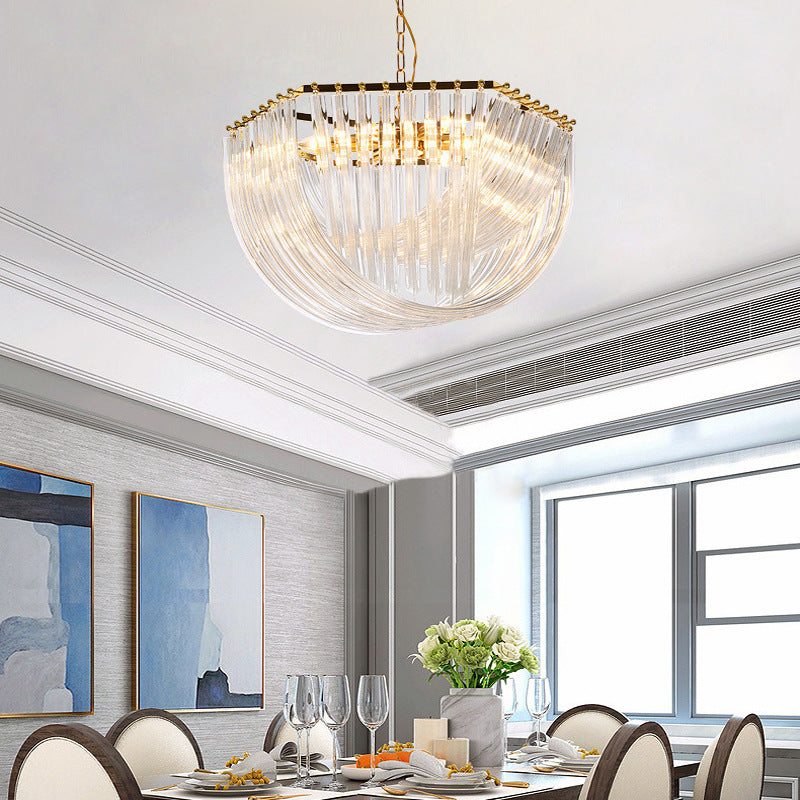 Modern Transparent Glass Tiered Tassel Chandelier With Crystal Accents - Golden Light Holder Living