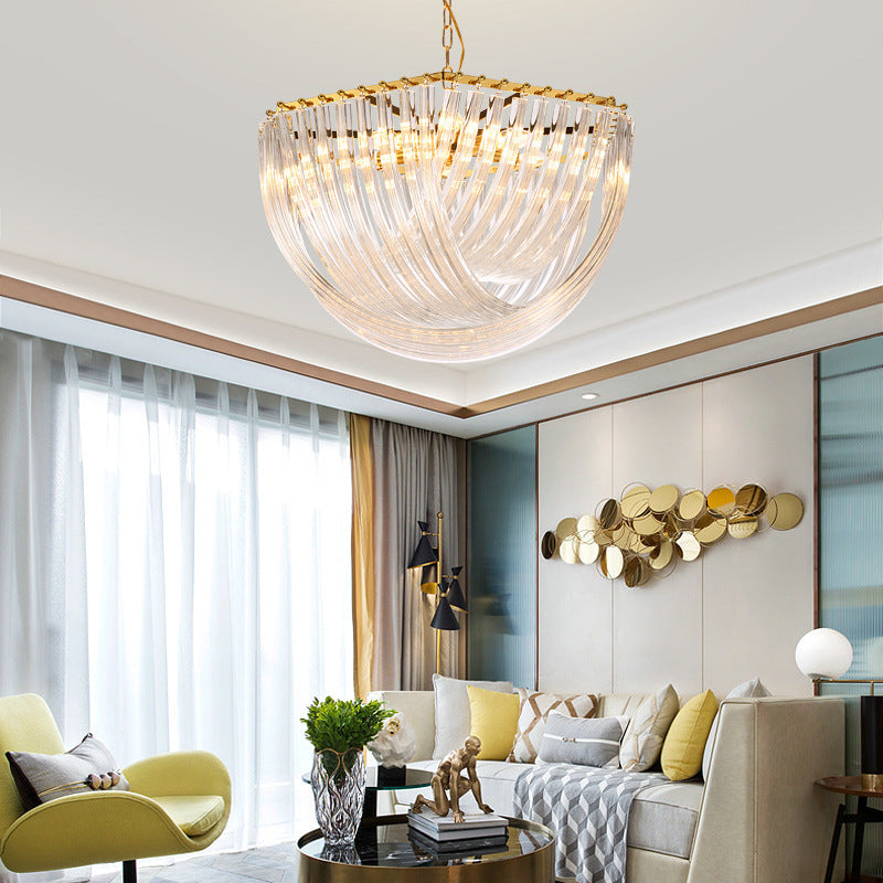 Modern Transparent Glass Tiered Tassel Chandelier With Crystal Accents - Golden Light Holder Living