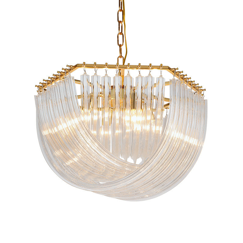 Modern Transparent Glass Tiered Tassel Chandelier With Crystal Accents - Golden Light Holder Living