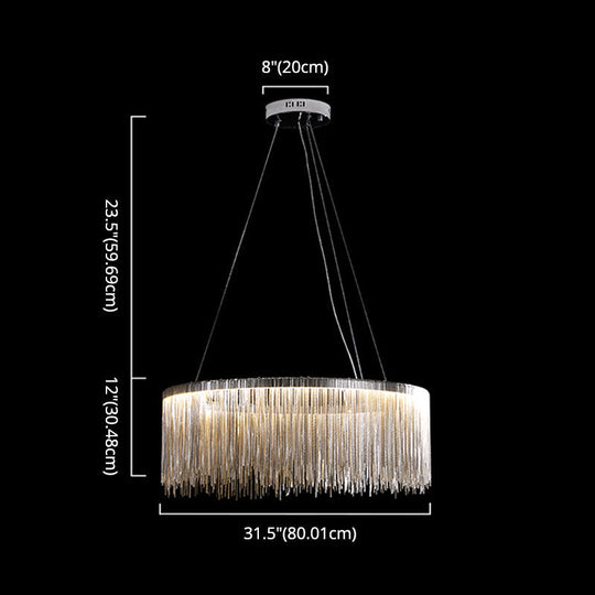 Modern Circular Metal Tassel Chain Chandelier - Living Room Pendant Lamp With 3-Colored Led Lights