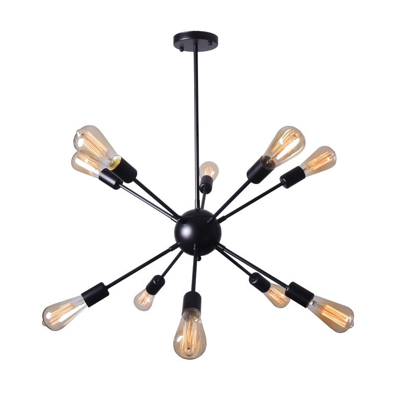 10-Light Vintage Industrial Chandelier for Living, Restaurants, and Bars in Black