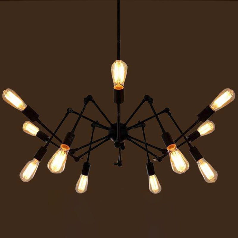 Retro Industrial Black Chandelier Wrought Iron Multi-Light Pendant For Living Room 12 /