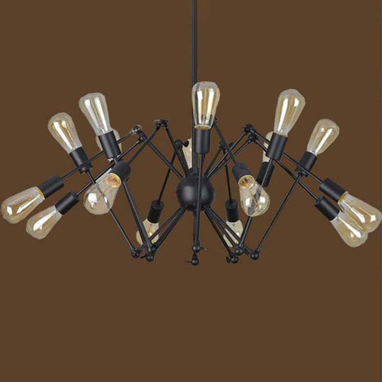 Retro Industrial Black Chandelier Wrought Iron Multi-Light Pendant For Living Room 16 /