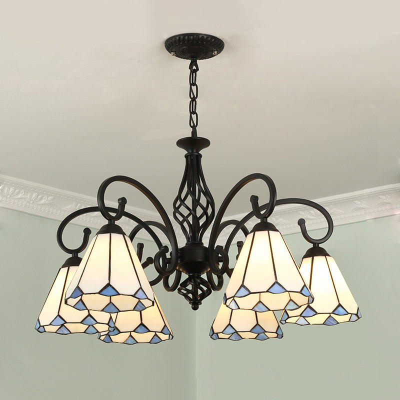 Tiffany Stained Glass Chandelier Light With 12 Adjustable Chains - Perfect For Living Room Ceiling