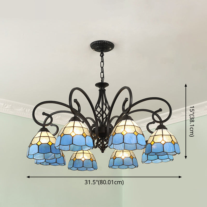 Tiffany Stained Glass Chandelier Light With 12 Adjustable Chains - Perfect For Living Room Ceiling