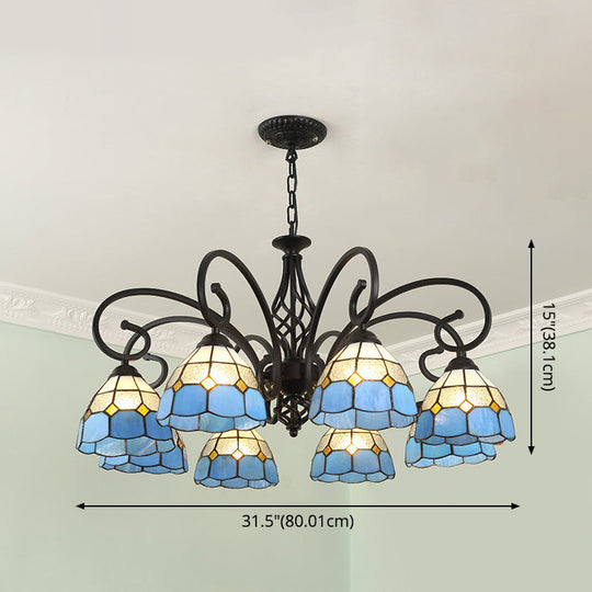 Tiffany Stained Glass Chandelier Light With 12 Adjustable Chains - Perfect For Living Room Ceiling