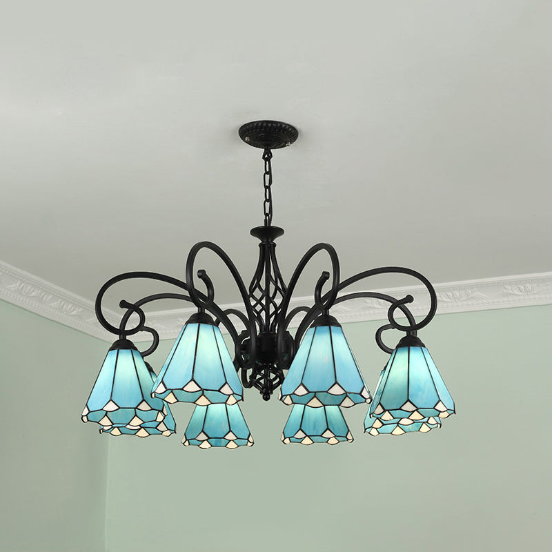 Tiffany Stained Glass Chandelier Light With 12 Adjustable Chains - Perfect For Living Room Ceiling