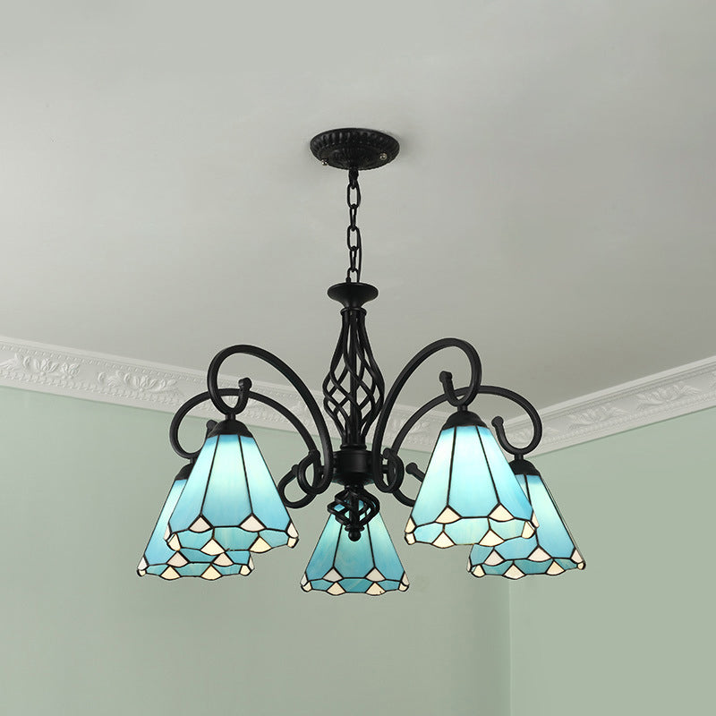 Tiffany Stained Glass Chandelier Light With 12 Adjustable Chains - Perfect For Living Room Ceiling