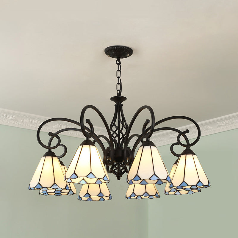 Tiffany Stained Glass Chandelier Light With 12 Adjustable Chains - Perfect For Living Room Ceiling