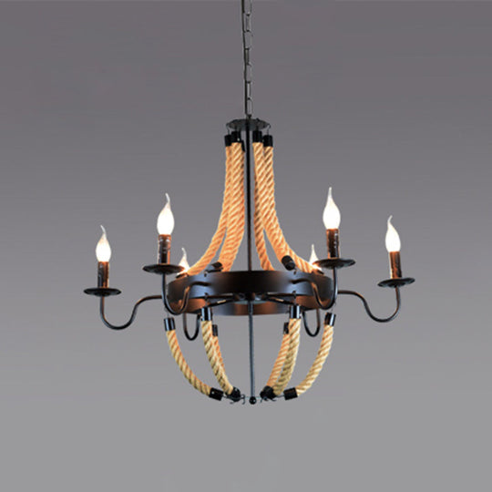 Industrial Rope Style Chandelier Pendant Lamp - Elegant Black Finish Candle Shape, Adjustable 39" Chain