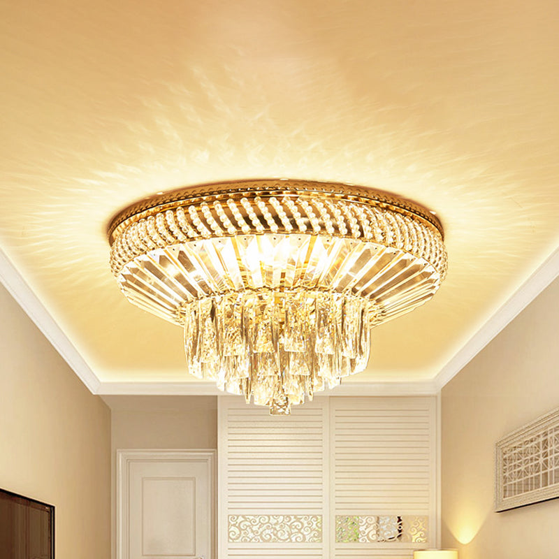 Contemporary Crystal Ceiling Light - 6-Light Bedroom Flush Mount in Gold