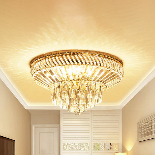 Contemporary Crystal Ceiling Light - 6-Light Bedroom Flush Mount In Gold