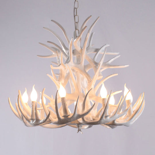 White Resin Antler Chandelier - Rustic Country Style Pendant Light For Living Room