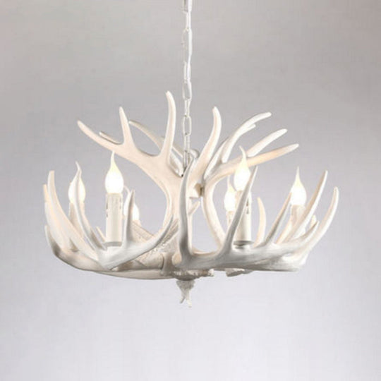 White Resin Antler Chandelier - Rustic Country Style Pendant Light For Living Room