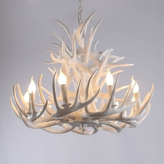 White Resin Antler Chandelier - Rustic Country Style Pendant Light For Living Room