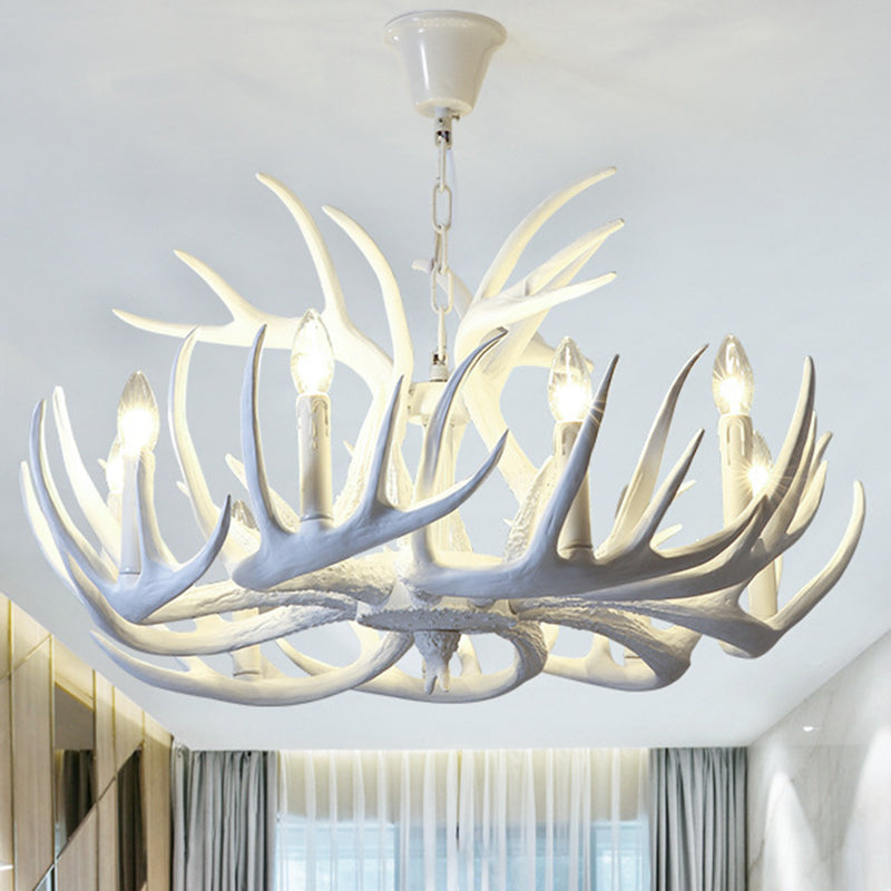 White Resin Antler Chandelier - Rustic Country Style Pendant Light For Living Room