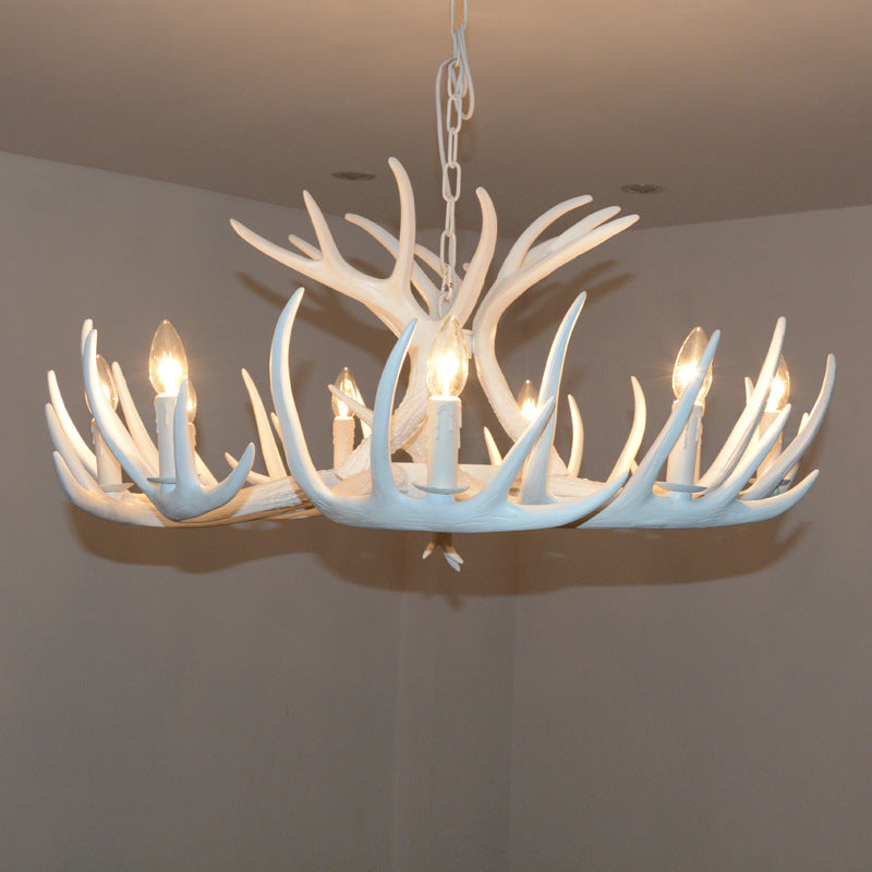 White Resin Antler Chandelier - Rustic Country Style Pendant Light For Living Room