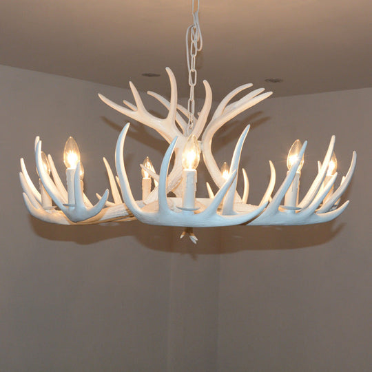 White Resin Antler Chandelier - Rustic Country Style Pendant Light For Living Room