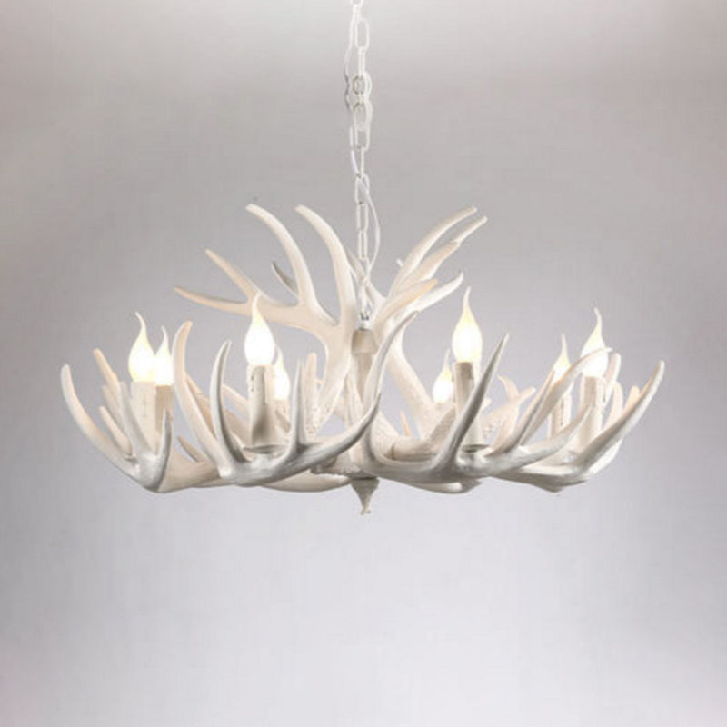 White Resin Antler Chandelier - Rustic Country Style Pendant Light For Living Room