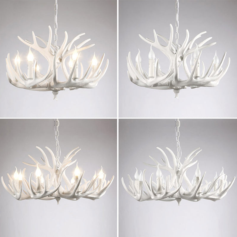 White Resin Antler Chandelier - Rustic Country Style Pendant Light For Living Room