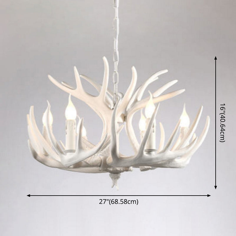 White Resin Antler Chandelier - Rustic Country Style Pendant Light For Living Room