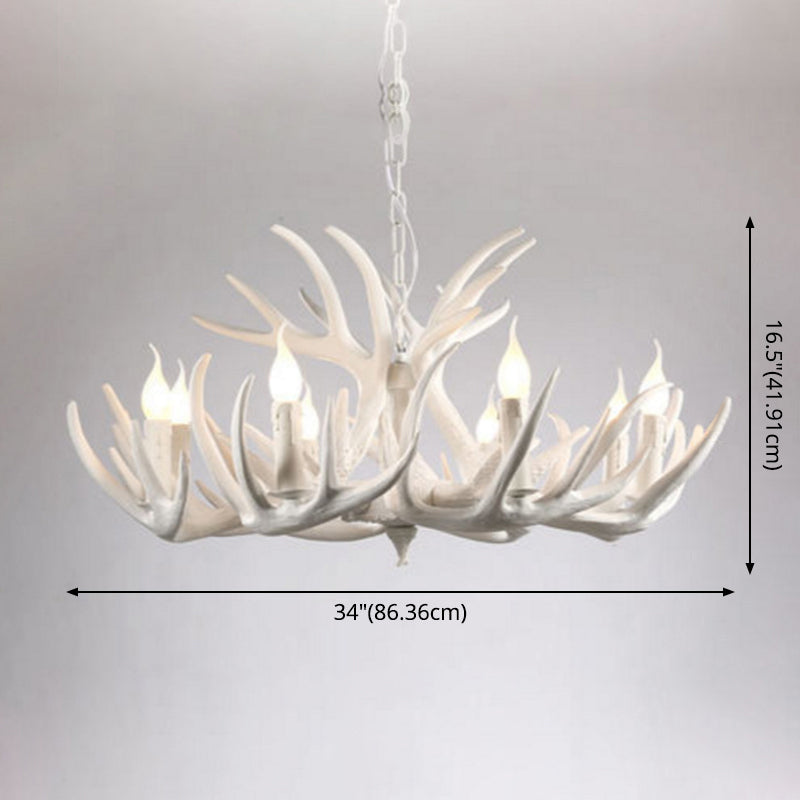 White Resin Antler Chandelier - Rustic Country Style Pendant Light For Living Room