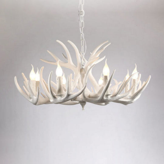 White Resin Antler Chandelier - Rustic Country Style Pendant Light For Living Room