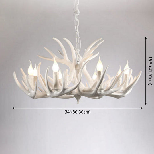 White Resin Antler Chandelier - Rustic Country Style Pendant Light For Living Room