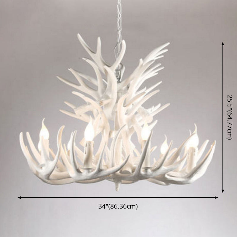 White Resin Antler Chandelier - Rustic Country Style Pendant Light For Living Room