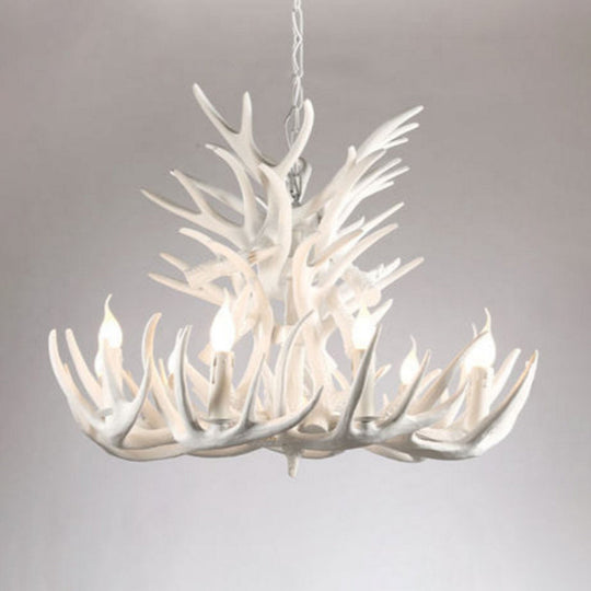 White Resin Antler Chandelier - Rustic Country Style Pendant Light For Living Room