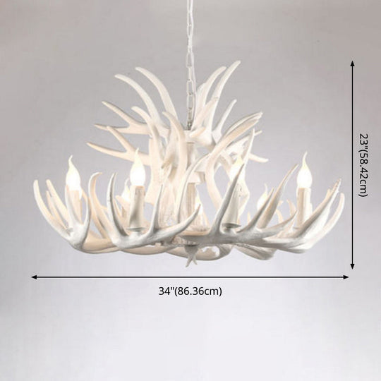 White Resin Antler Chandelier - Rustic Country Style Pendant Light For Living Room