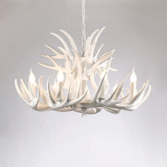 White Resin Antler Chandelier - Rustic Country Style Pendant Light For Living Room