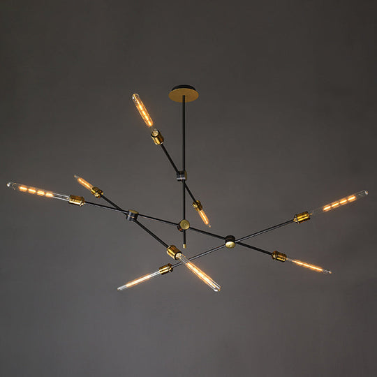 Industrial Loft Black And Gold Chandelier With Exposed Bulb Design - Perfect For Dining Room.