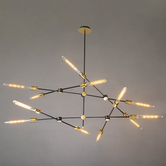 Industrial Loft Black And Gold Chandelier With Exposed Bulb Design - Perfect For Dining Room. 12 /