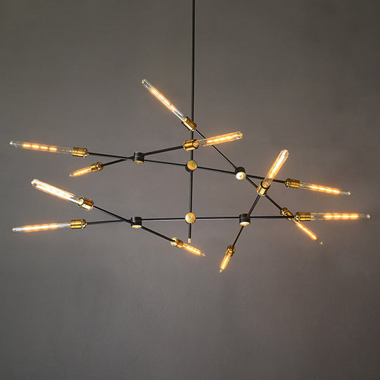 Black and Gold Industrial Loft Spoke Chandelier with Exposed Bulb Design