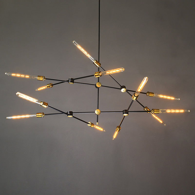 Industrial Loft Black And Gold Chandelier With Exposed Bulb Design - Perfect For Dining Room.