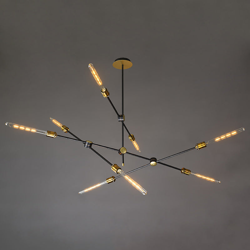 Industrial Loft Black And Gold Chandelier With Exposed Bulb Design - Perfect For Dining Room. 8 /