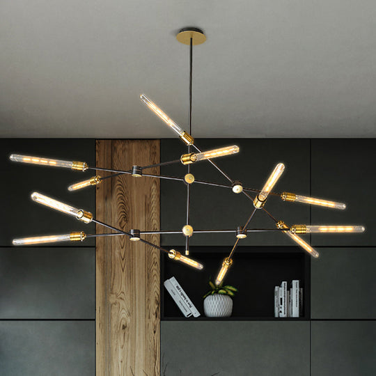 Industrial Loft Black And Gold Chandelier With Exposed Bulb Design - Perfect For Dining Room.