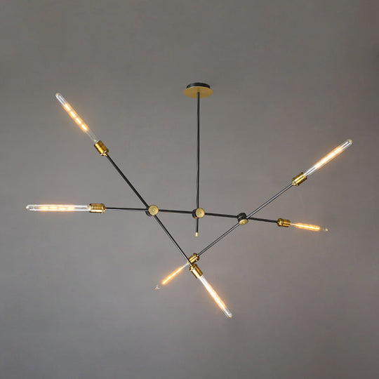 Black and Gold Industrial Loft Spoke Chandelier with Exposed Bulb Design