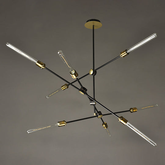 Industrial Loft Black And Gold Chandelier With Exposed Bulb Design - Perfect For Dining Room.